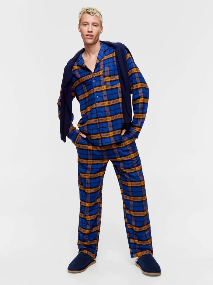 Men Navy Check Flannelette Long Sleeve Pj Set Navy Peter Alexander Sets