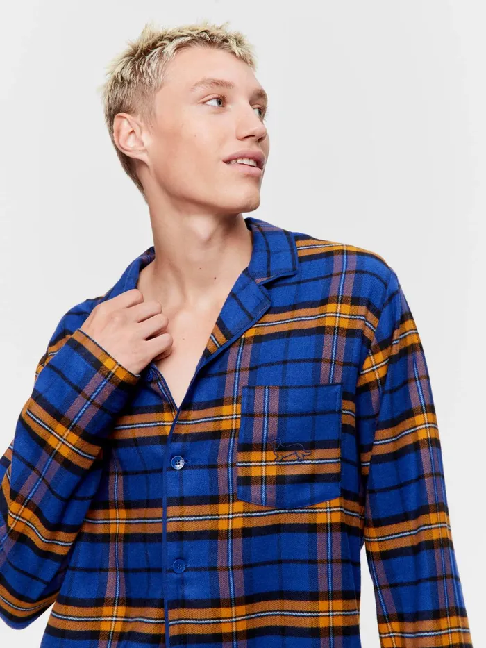 Men Navy Check Flannelette Long Sleeve Pj Set Navy Peter Alexander Sets