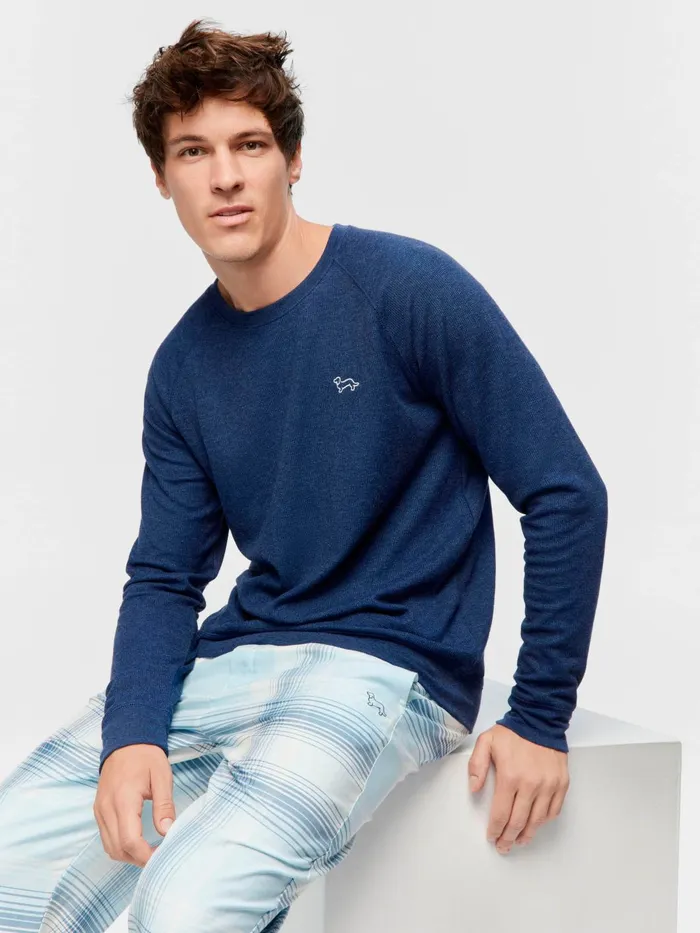 Men Navy Waffle Long Sleeve Top Navy Peter Alexander Classic Tops