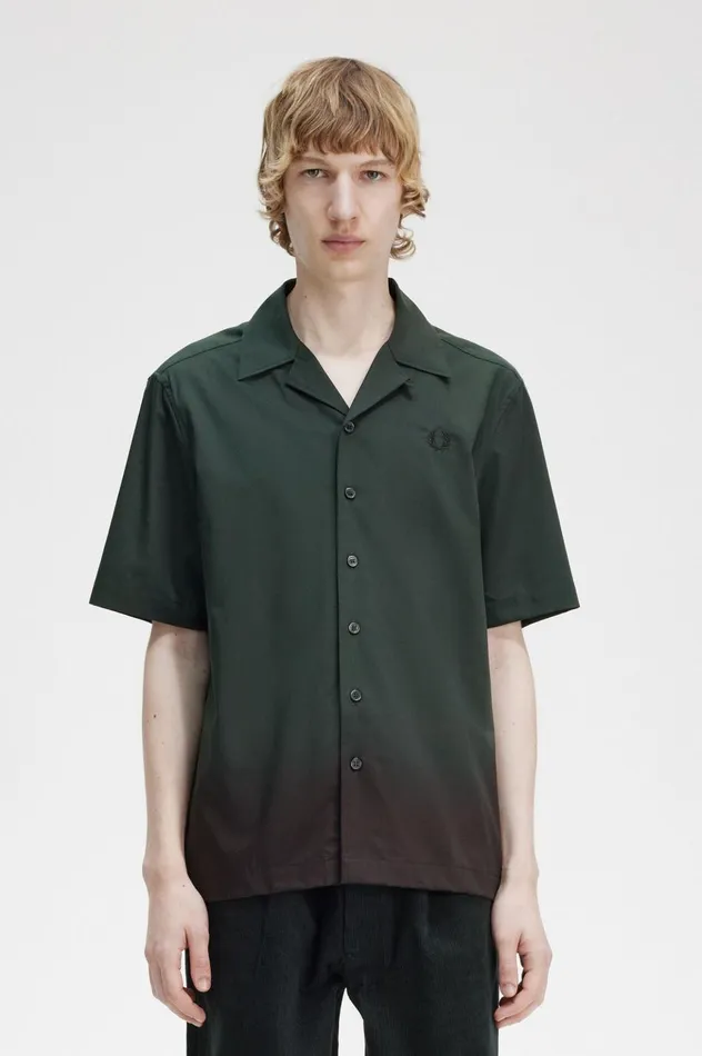Men Ombre Revere Collar Shirt Night Green Fred Perry Shirts
