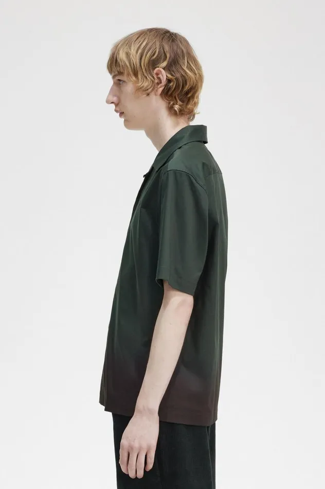 Men Ombre Revere Collar Shirt Night Green Fred Perry Shirts