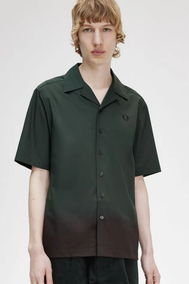 Men Ombre Revere Collar Shirt Night Green Fred Perry Shirts