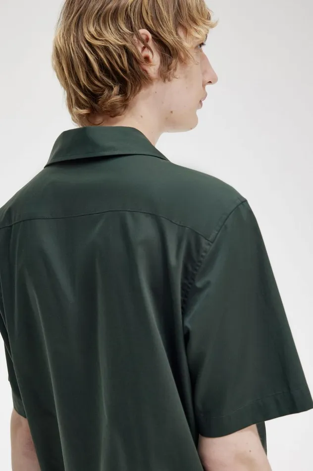 Men Ombre Revere Collar Shirt Night Green Fred Perry Shirts