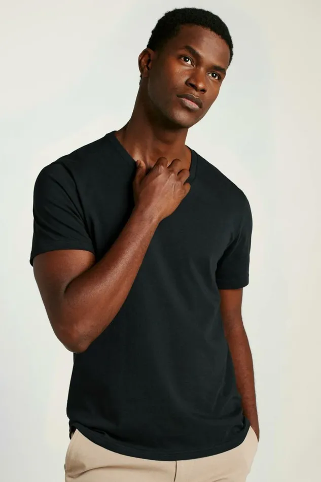 Men Organic Cotton VNeck Tee Black Bonobos Short Sleeve Tees