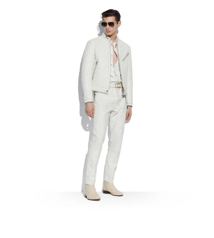 Men Outerwear Tom Ford Feather Nappa Quilted Caf Racer Ivory Men Outerwear Tom Ford Feather Nappa Quilted Caf Racer Ivory