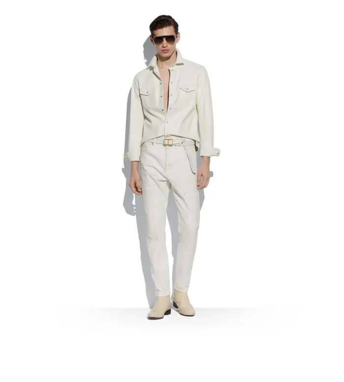 Men Outerwear Tom Ford Feather Nappa Western Shirt Ivory Men Outerwear Tom Ford Feather Nappa Western Shirt Ivory