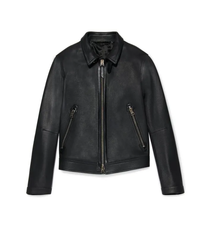 Men Outerwear Tom Ford Large Grain Leather Collar Blouson Black