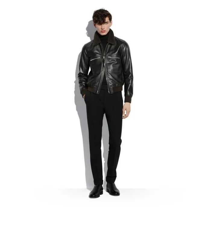 Men Outerwear Tom Ford Small Grain Shearling Collar Flight Bomber Black Men Outerwear Tom Ford Small Grain Shearling Collar Flight Bomber Black