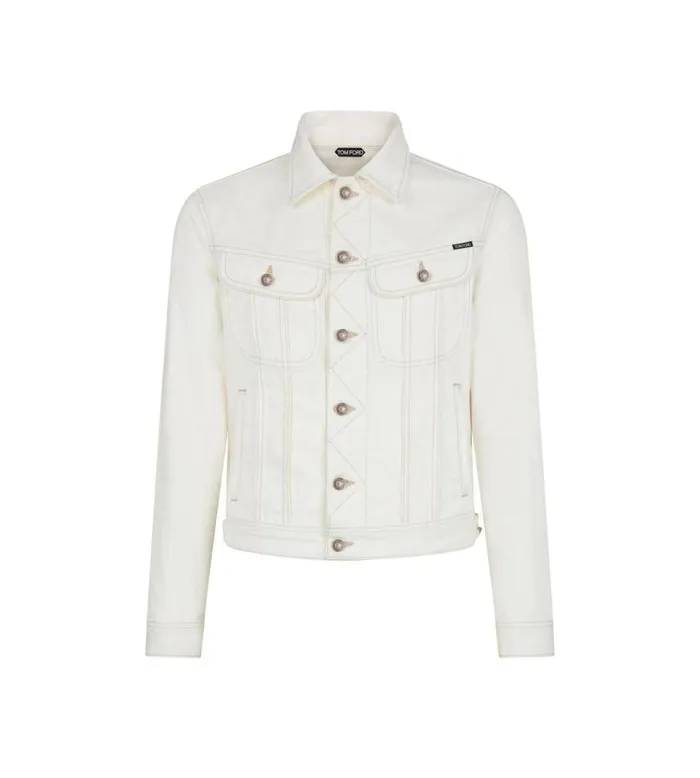 Men Outerwear Tom Ford White Twill Icon Denim Jacket Ivory