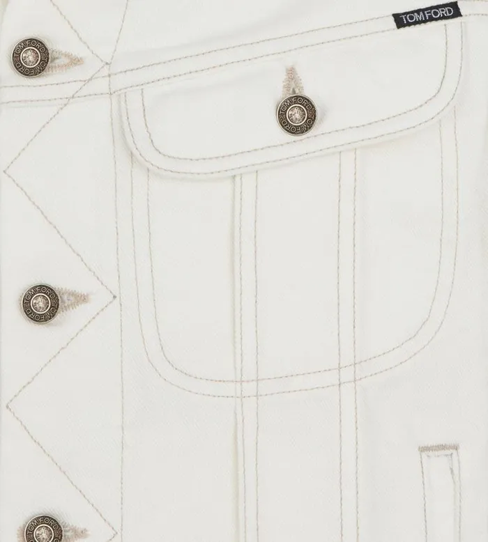 Men Outerwear Tom Ford White Twill Icon Denim Jacket Ivory Men Outerwear Tom Ford White Twill Icon Denim Jacket Ivory