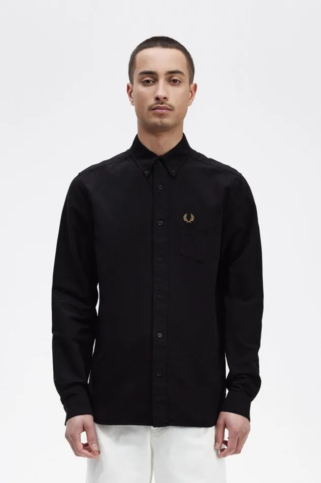 Men Oxford Shirt Black Fred Perry Shirts