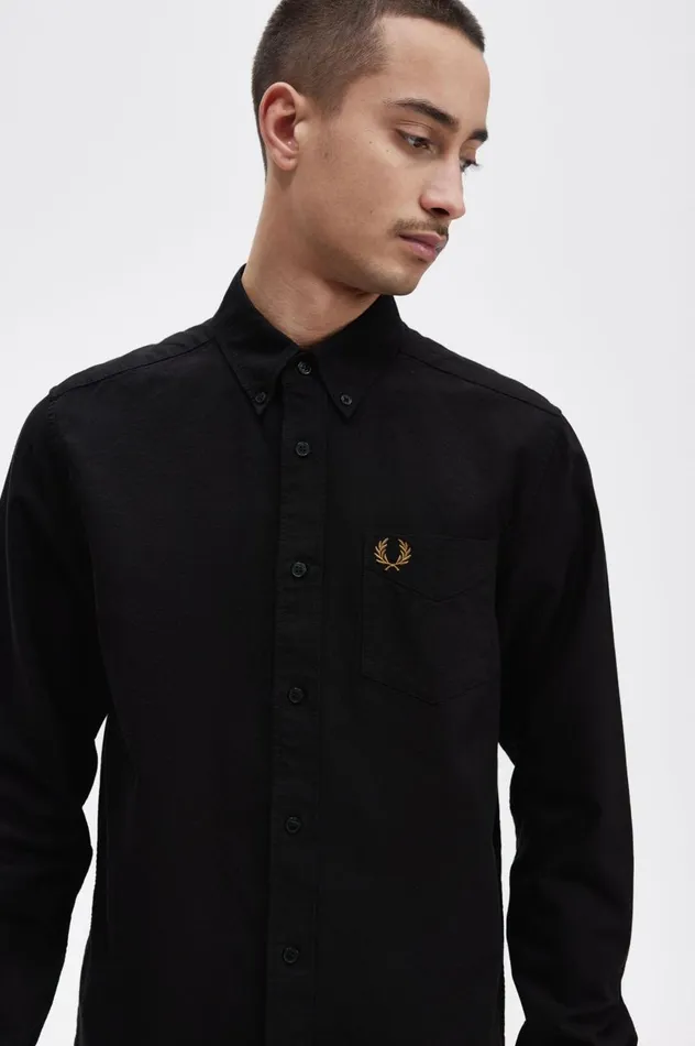 Men Oxford Shirt Black Fred Perry Shirts