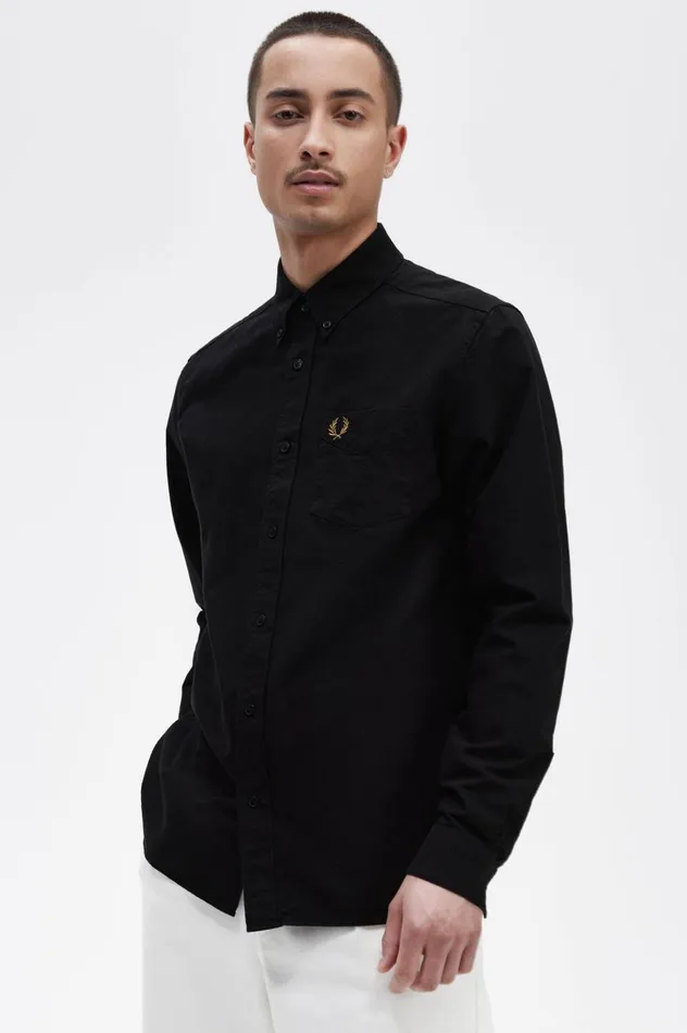 Men Oxford Shirt Black Fred Perry Shirts