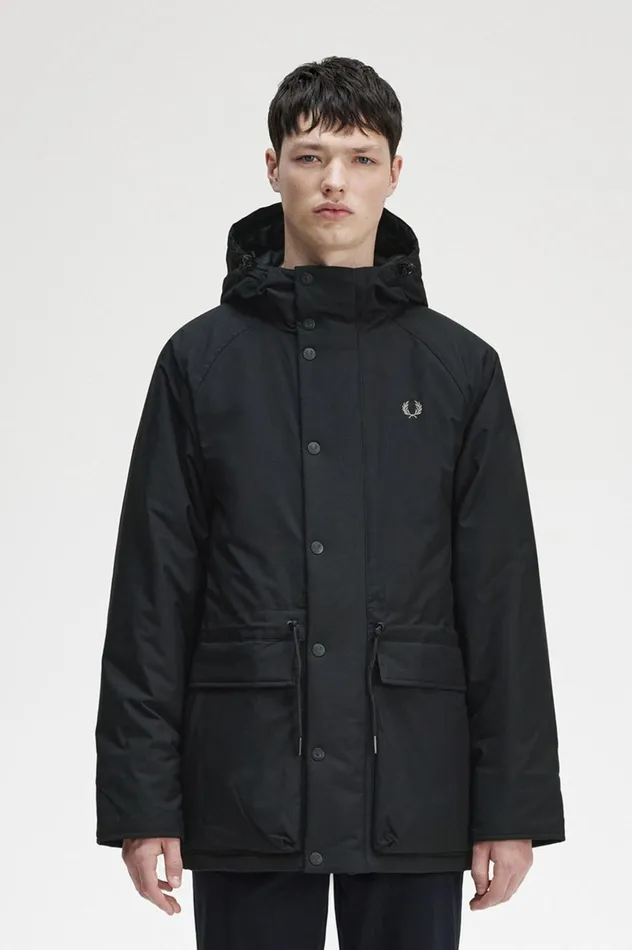 Men Padded Zip Through Jacket Black Fred Perry Coats and Jackets
