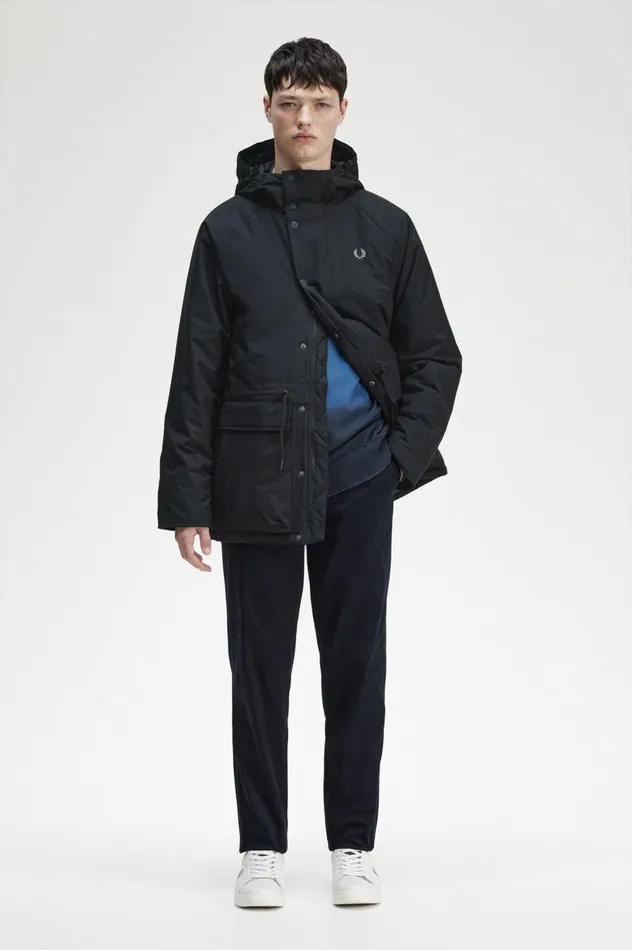 Men Padded Zip Through Jacket Black Fred Perry Coats and Jackets