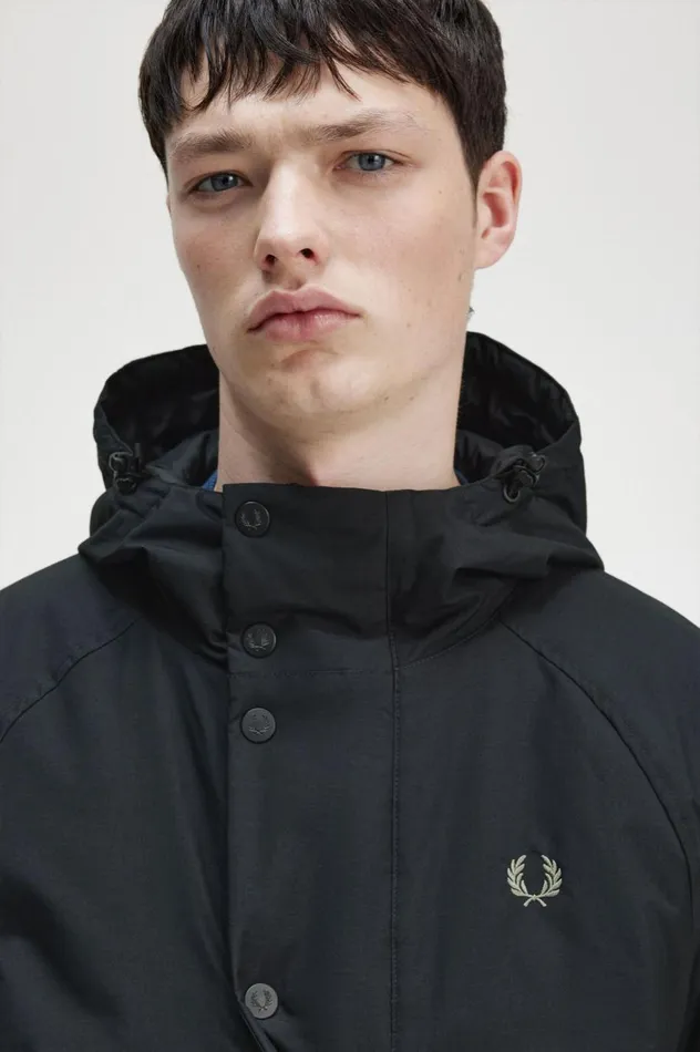 Men Padded Zip Through Jacket Black Fred Perry Coats and Jackets