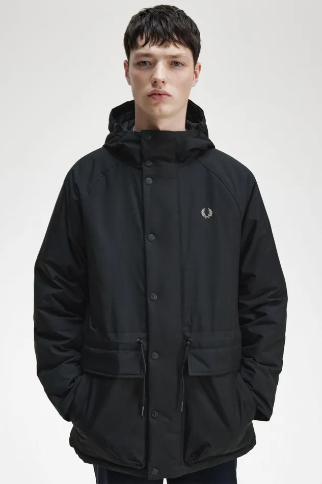 Men Padded Zip Through Jacket Black Fred Perry Coats and Jackets