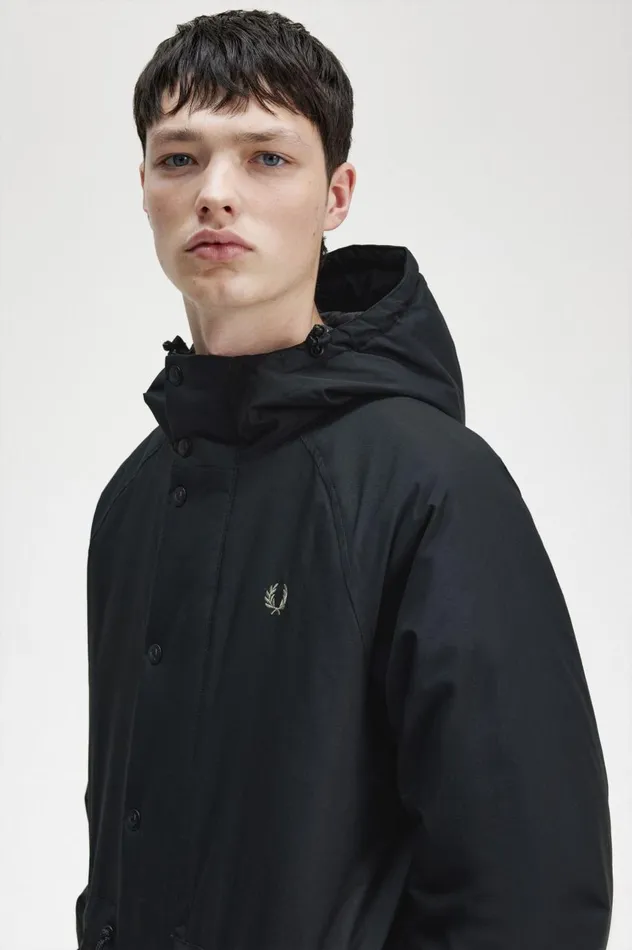 Men Padded Zip Through Jacket Black Fred Perry Coats and Jackets