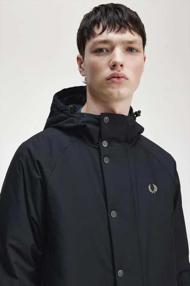 Men Padded Zip Through Jacket Black Fred Perry Coats and Jackets