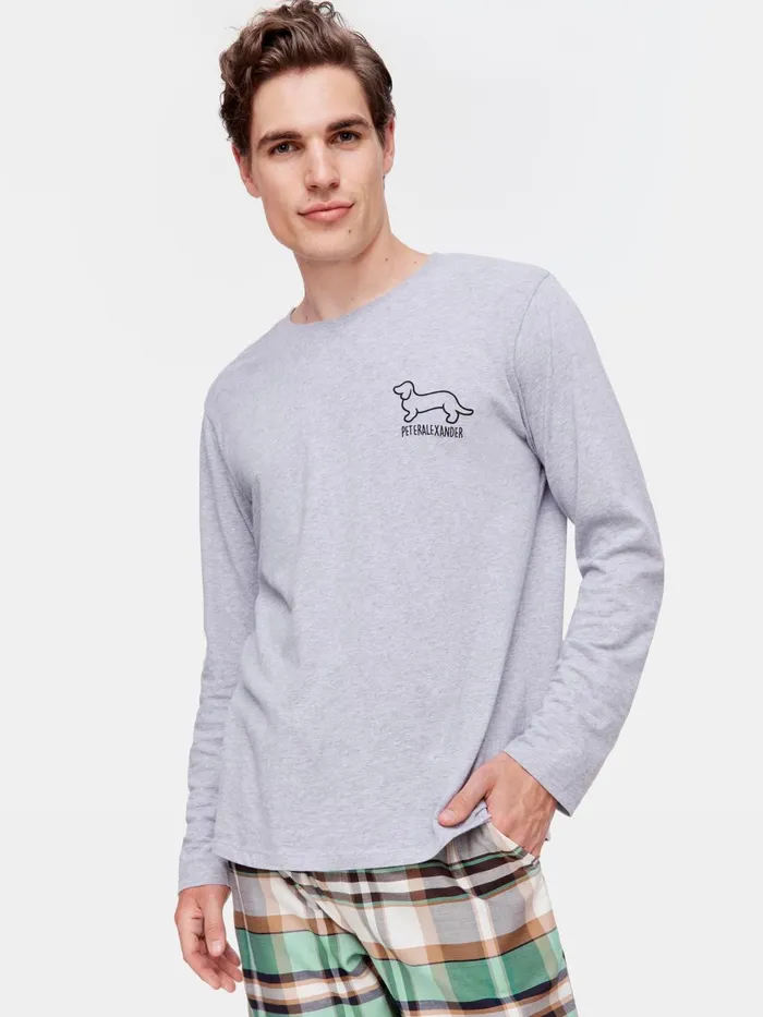 Men Penny Logo Long Sleeve Top Grey Marle Peter Alexander Classic Tops