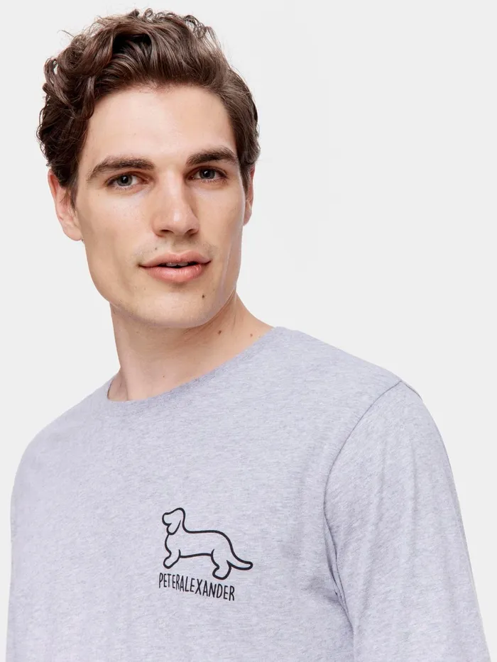 Men Penny Logo Long Sleeve Top Grey Marle Peter Alexander Classic Tops