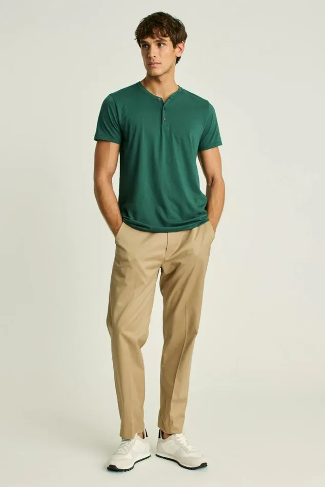 Men Pima Performance Short Sleeve Henley Forest Green Bonobos Henleys