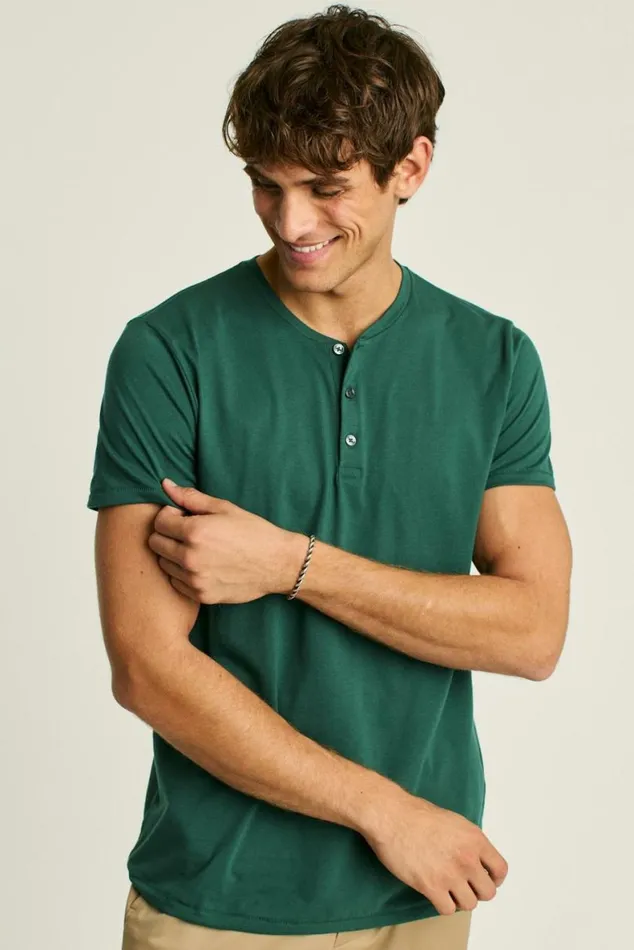 Men Pima Performance Short Sleeve Henley Forest Green Bonobos Henleys