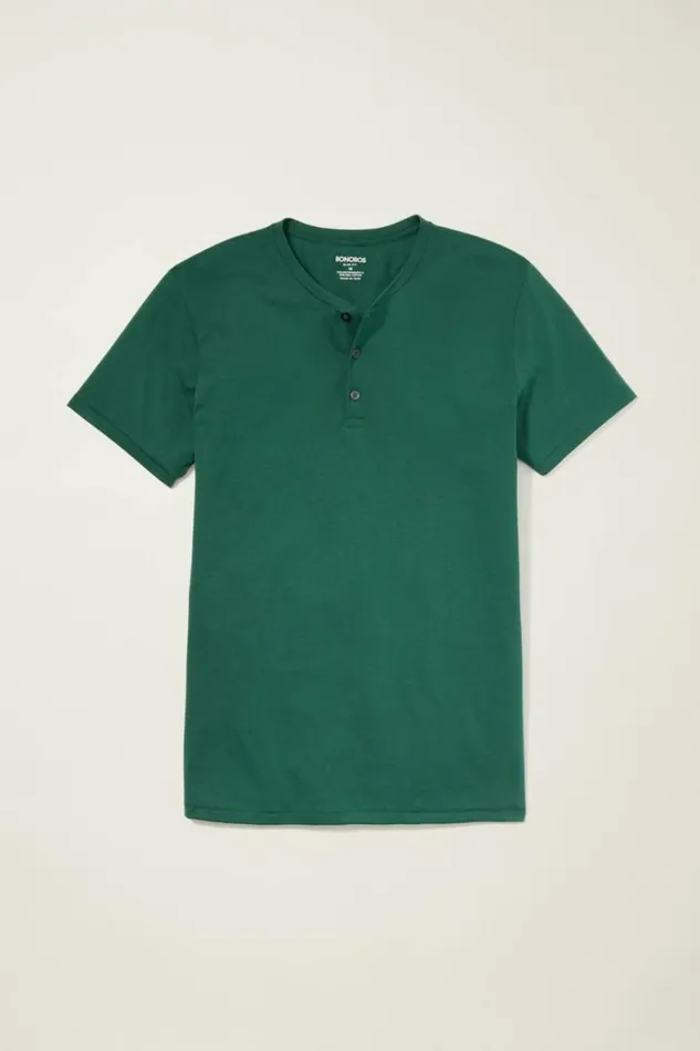 Men Pima Performance Short Sleeve Henley Forest Green Bonobos Henleys
