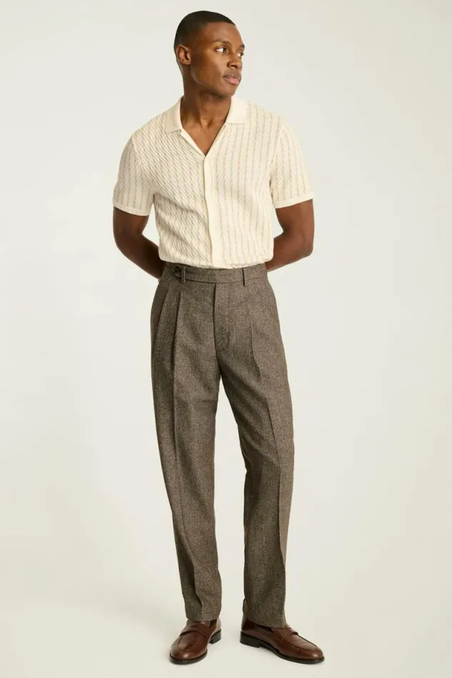 Men Pleated Wool Trouser Heather Brown Bonobos Dress Pants