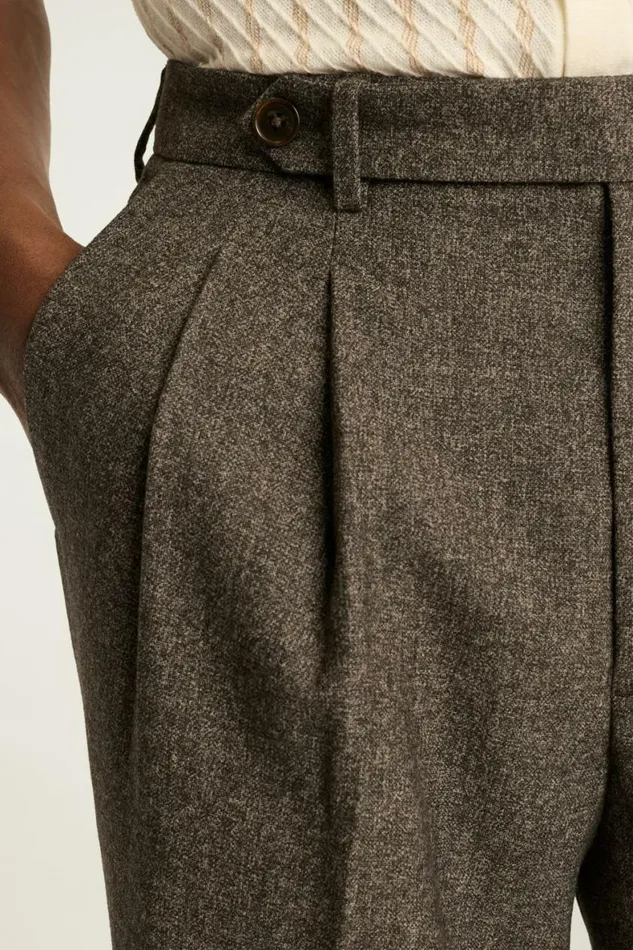 Men Pleated Wool Trouser Heather Brown Bonobos Dress Pants