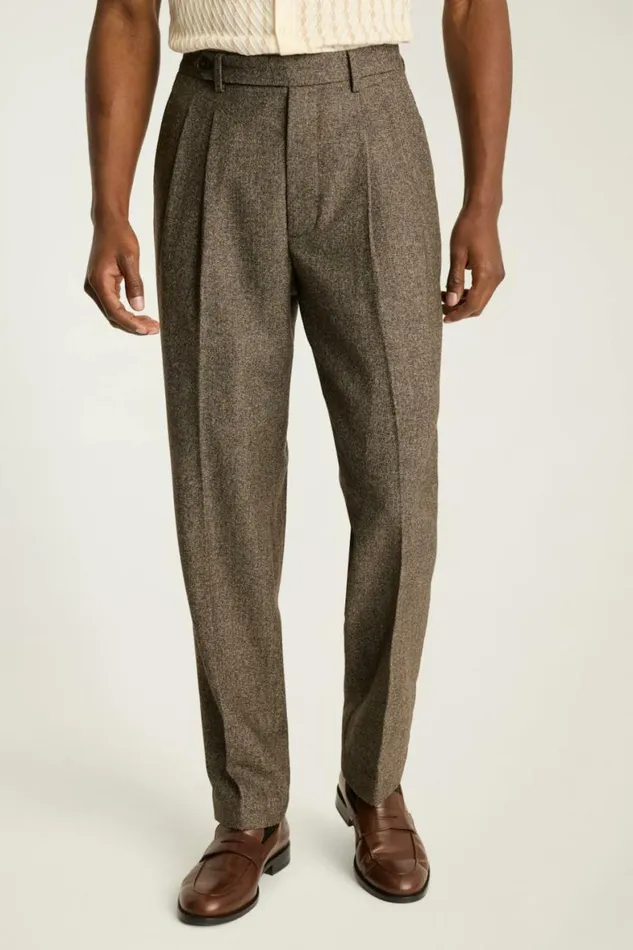 Men Pleated Wool Trouser Heather Brown Bonobos Dress Pants