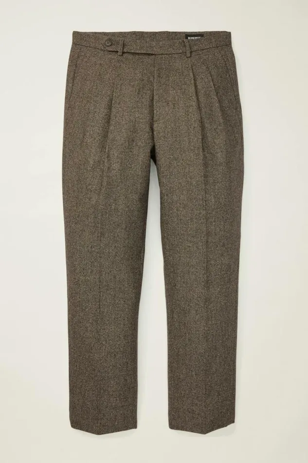 Men Pleated Wool Trouser Heather Brown Bonobos Dress Pants