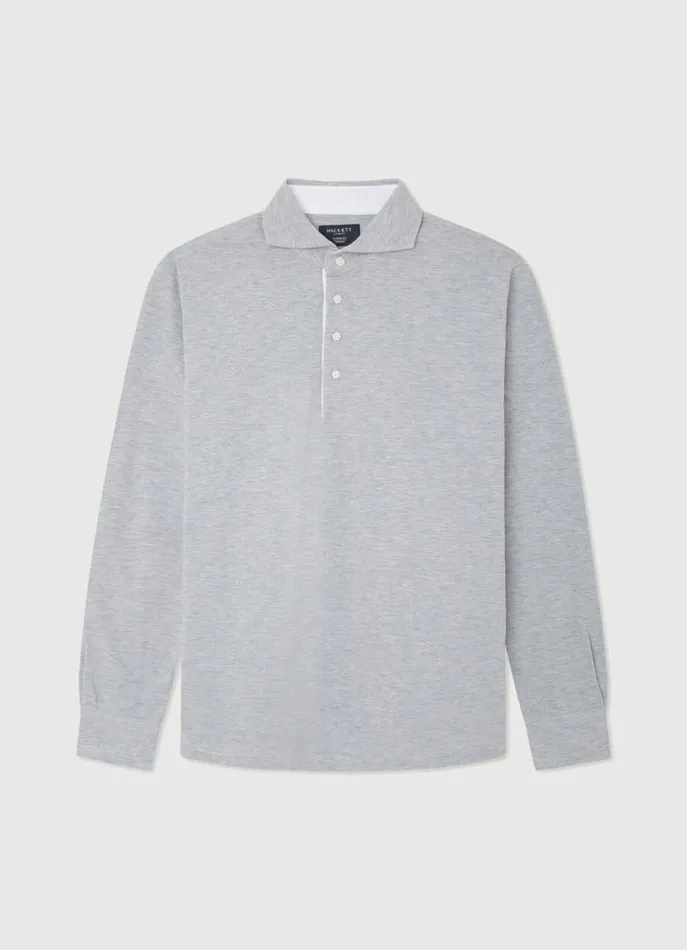 Men Polo Shirts Hackett London Classic Fit Long Sleeve Polo Shirt Cement