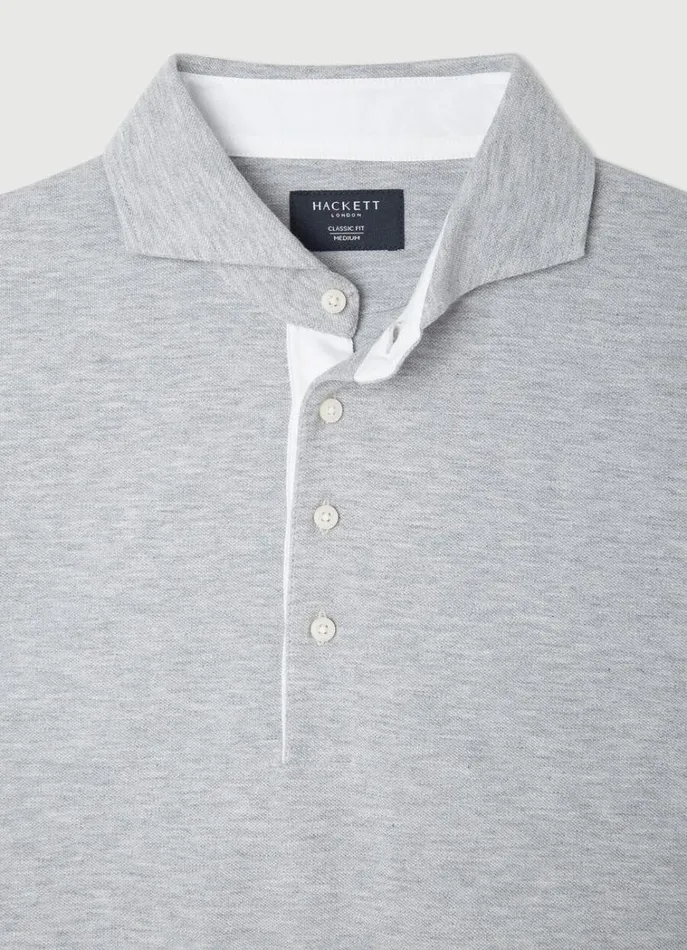Men Polo Shirts Hackett London Classic Fit Long Sleeve Polo Shirt Cement