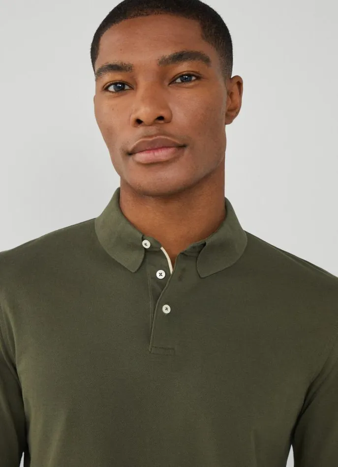 Men Polo Shirts Hackett London Classic Fit Long Sleeve Polo Shirt Khaki