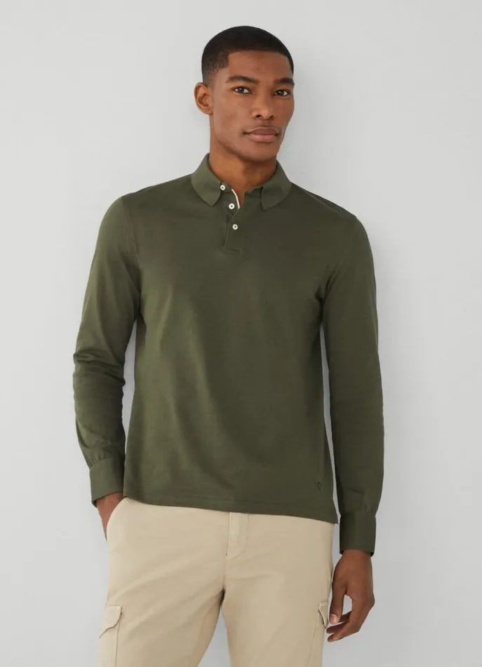 Men Polo Shirts Hackett London Classic Fit Long Sleeve Polo Shirt Khaki