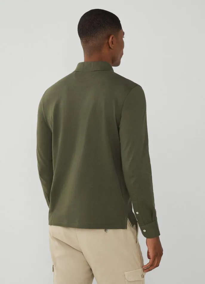 Men Polo Shirts Hackett London Classic Fit Long Sleeve Polo Shirt Khaki