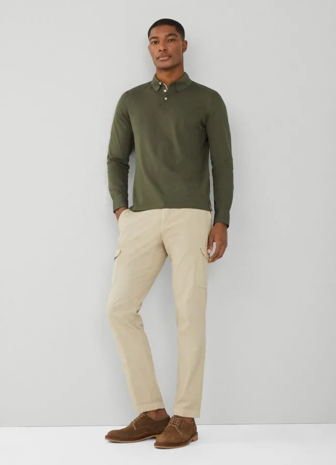 Men Polo Shirts Hackett London Classic Fit Long Sleeve Polo Shirt Khaki