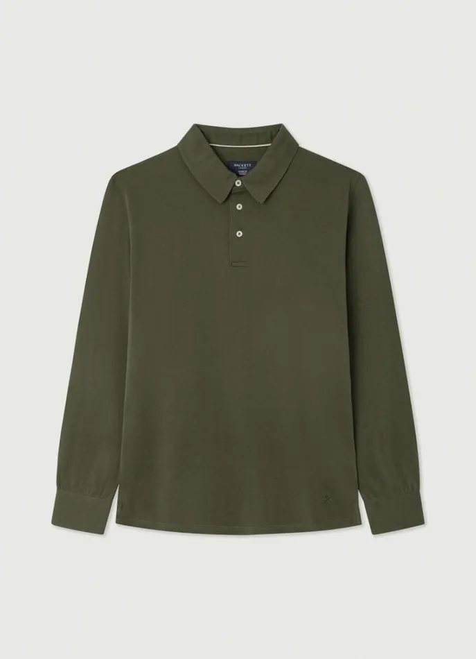 Men Polo Shirts Hackett London Classic Fit Long Sleeve Polo Shirt Khaki