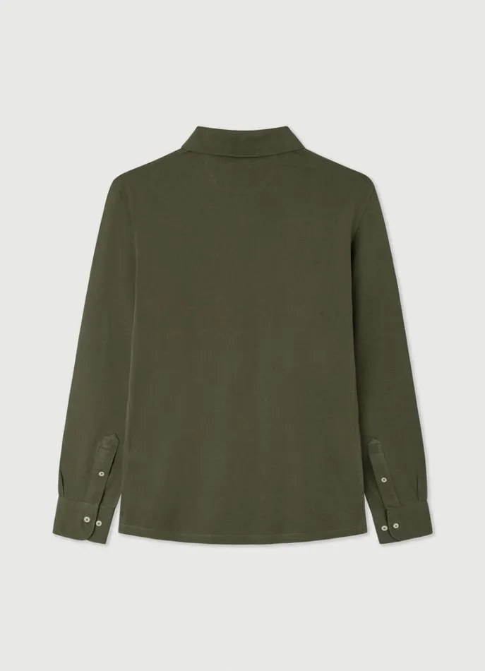Men Polo Shirts Hackett London Classic Fit Long Sleeve Polo Shirt Khaki