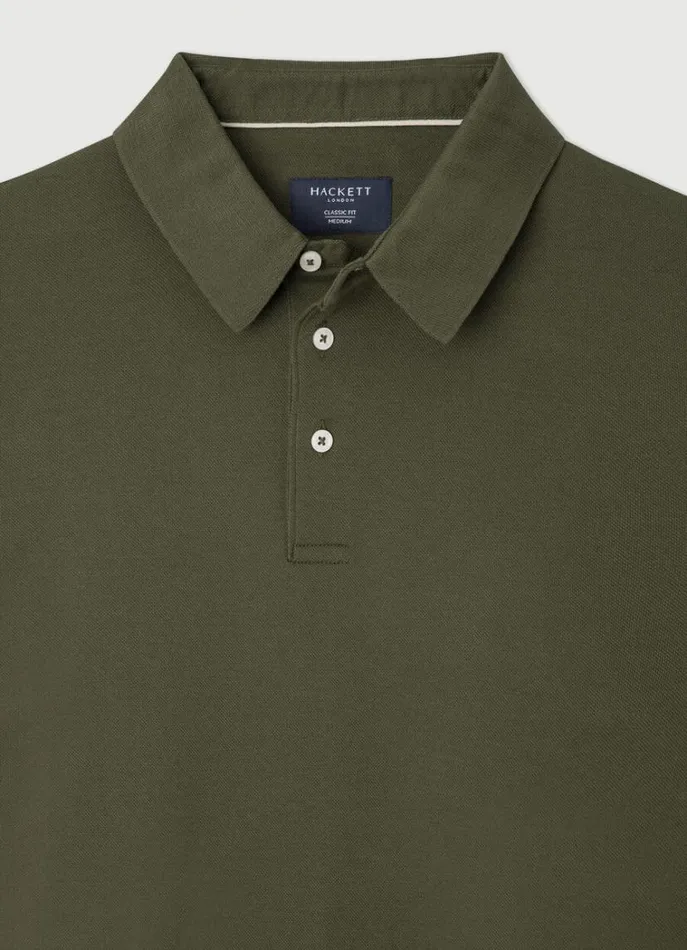 Men Polo Shirts Hackett London Classic Fit Long Sleeve Polo Shirt Khaki