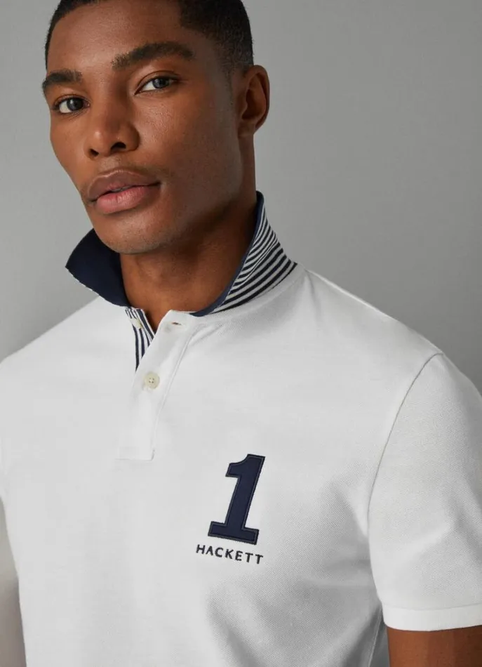 Men Polo Shirts Hackett London Classic Fit Piqu Heritage Polo White