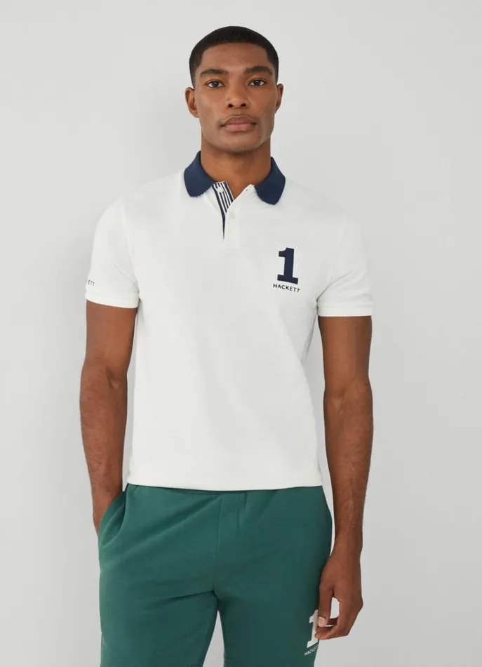 Men Polo Shirts Hackett London Classic Fit Piqu Heritage Polo White