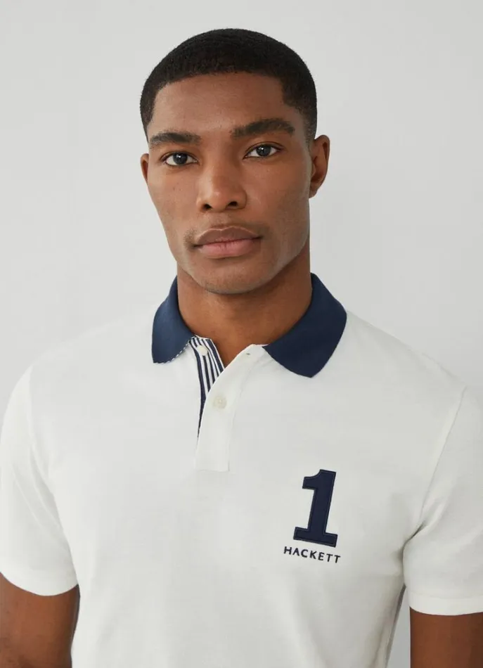 Men Polo Shirts Hackett London Classic Fit Piqu Heritage Polo White
