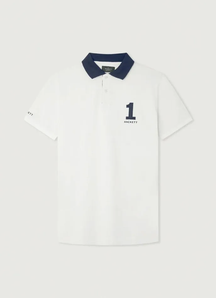 Men Polo Shirts Hackett London Classic Fit Piqu Heritage Polo White