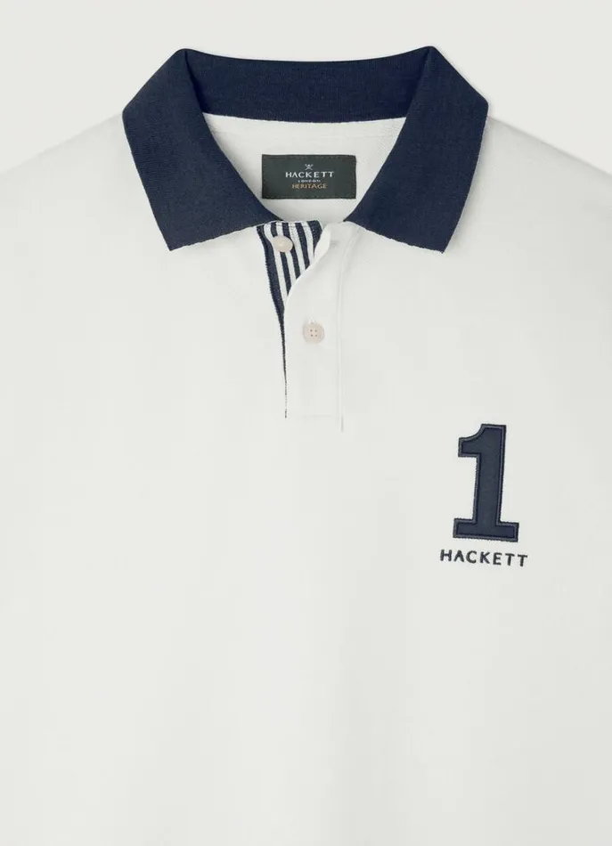 Men Polo Shirts Hackett London Classic Fit Piqu Heritage Polo White