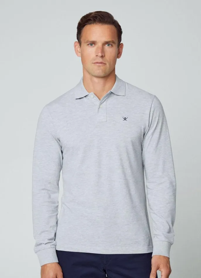 Men Polo Shirts Hackett London Slim Fit Long Sleeve Polo Light Grey Marl