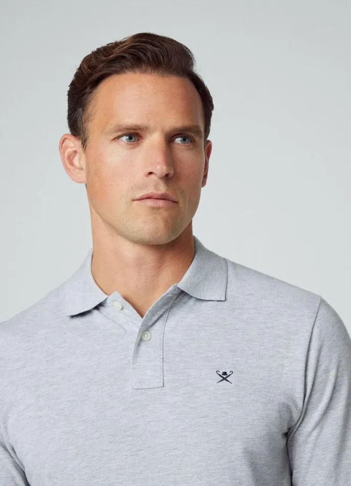 Men Polo Shirts Hackett London Slim Fit Long Sleeve Polo Light Grey Marl