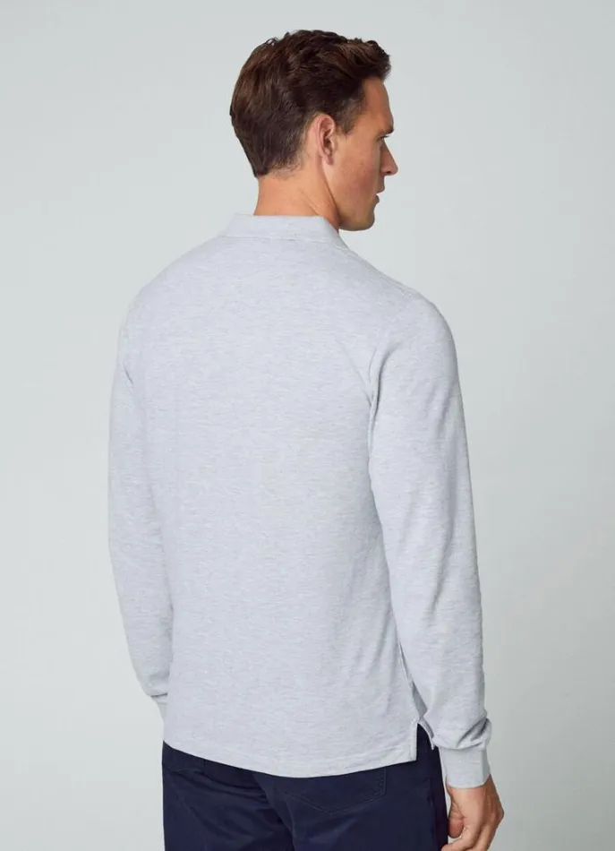 Men Polo Shirts Hackett London Slim Fit Long Sleeve Polo Light Grey Marl