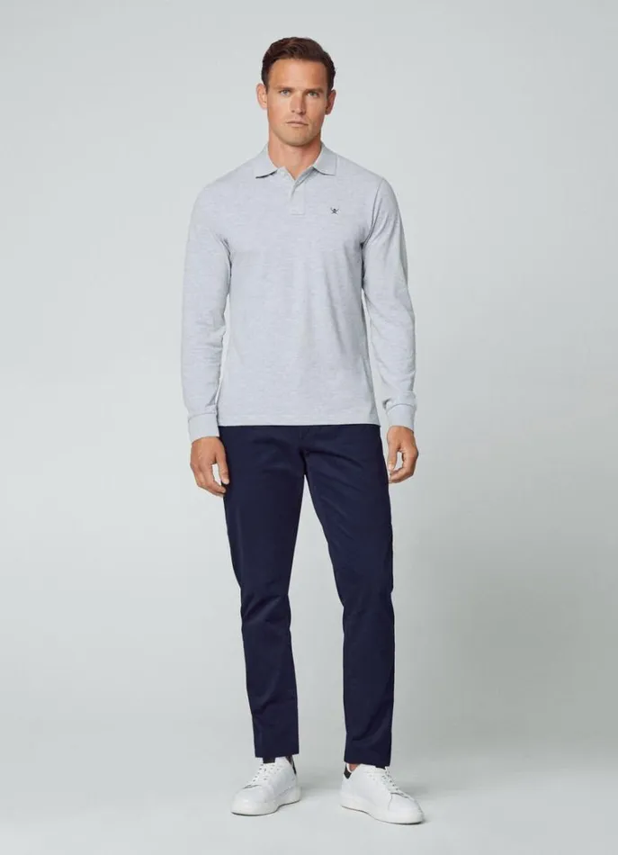 Men Polo Shirts Hackett London Slim Fit Long Sleeve Polo Light Grey Marl